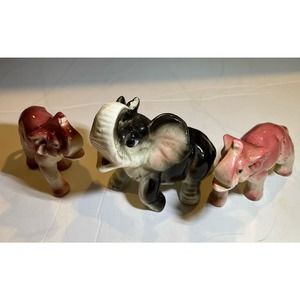 3 Vintage Elephants trunk up from Japan ceramic no chips
